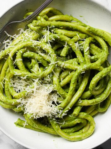 Spinach basil pesto pasta