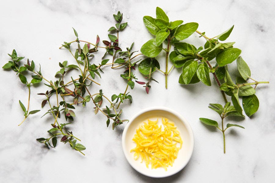Fresh herbs and lemon zest