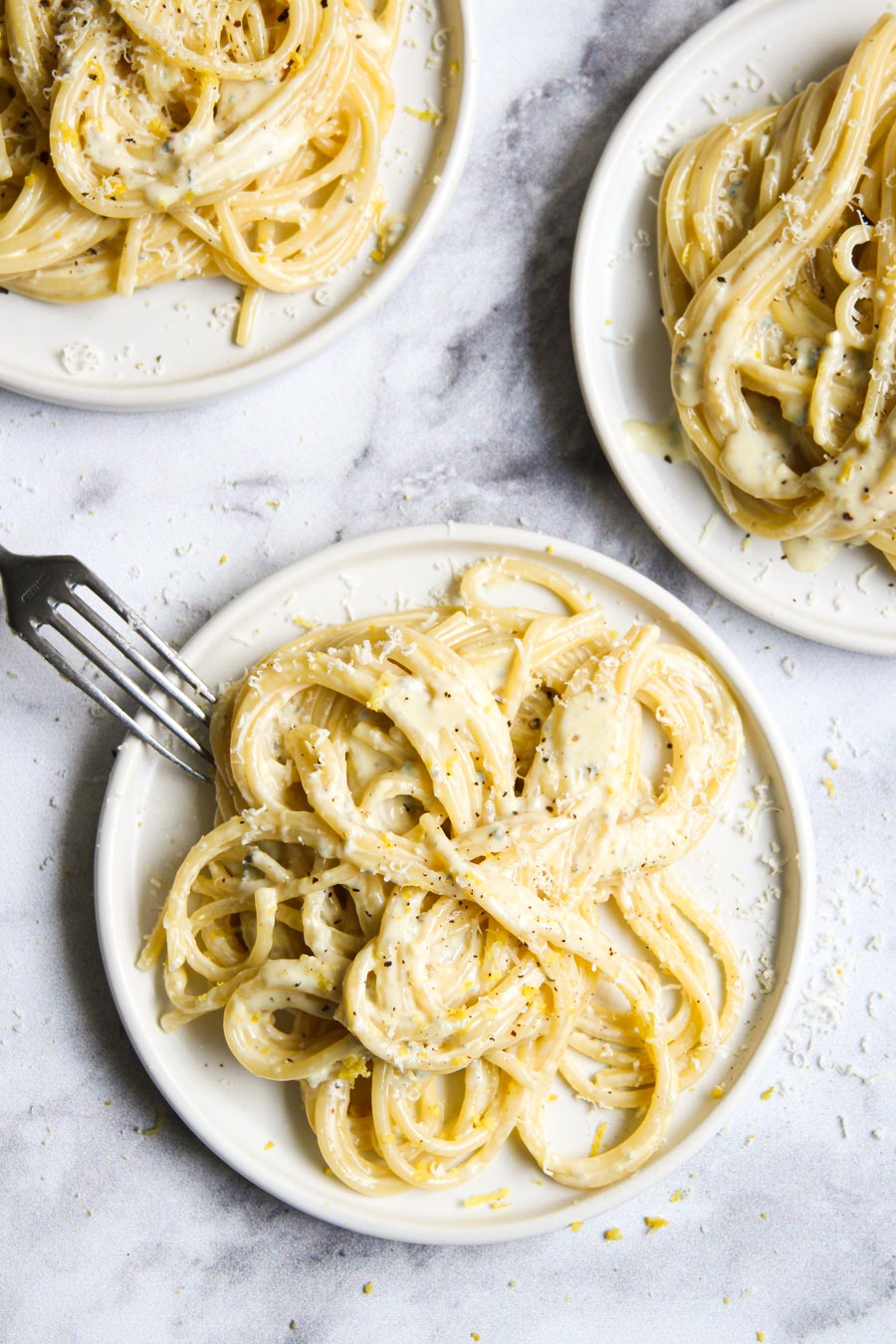 Pasta with bluecheese sauce on plate