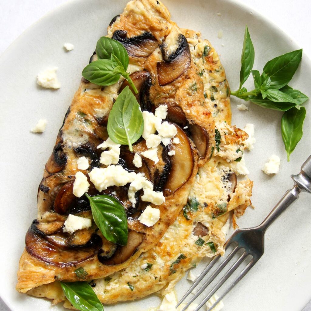 Quick Mushroom Omelet with feta (4 ingredients) - Carbgirl