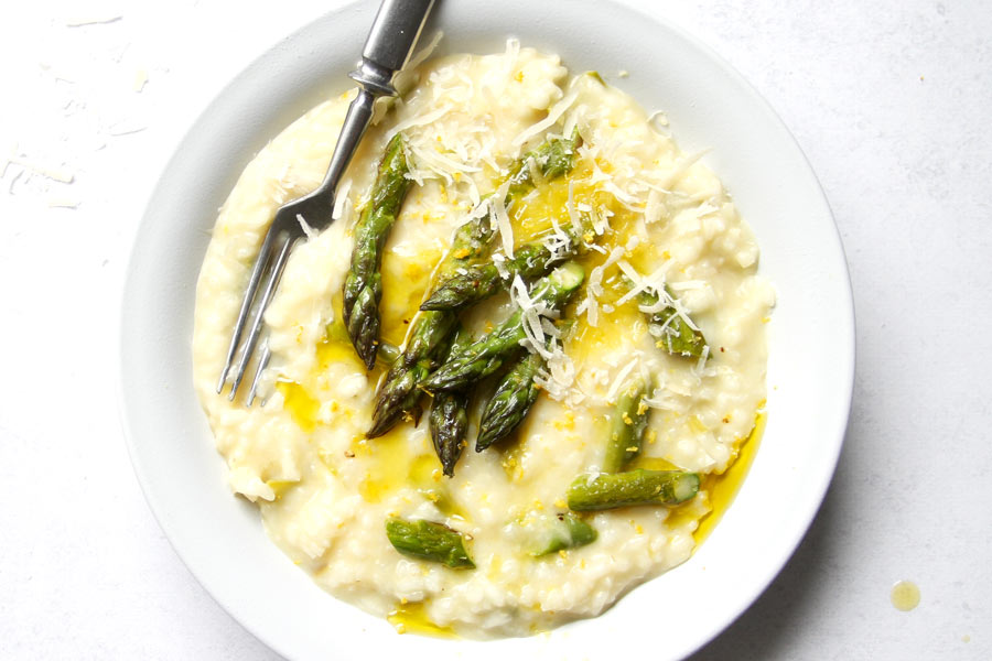 asparagus risotto on plate