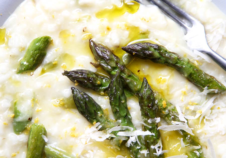 asparagus tips on risotto