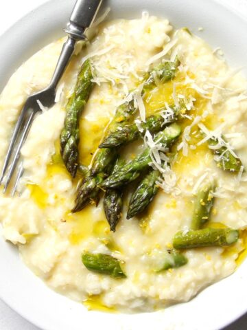 asparagus risotto in bowl
