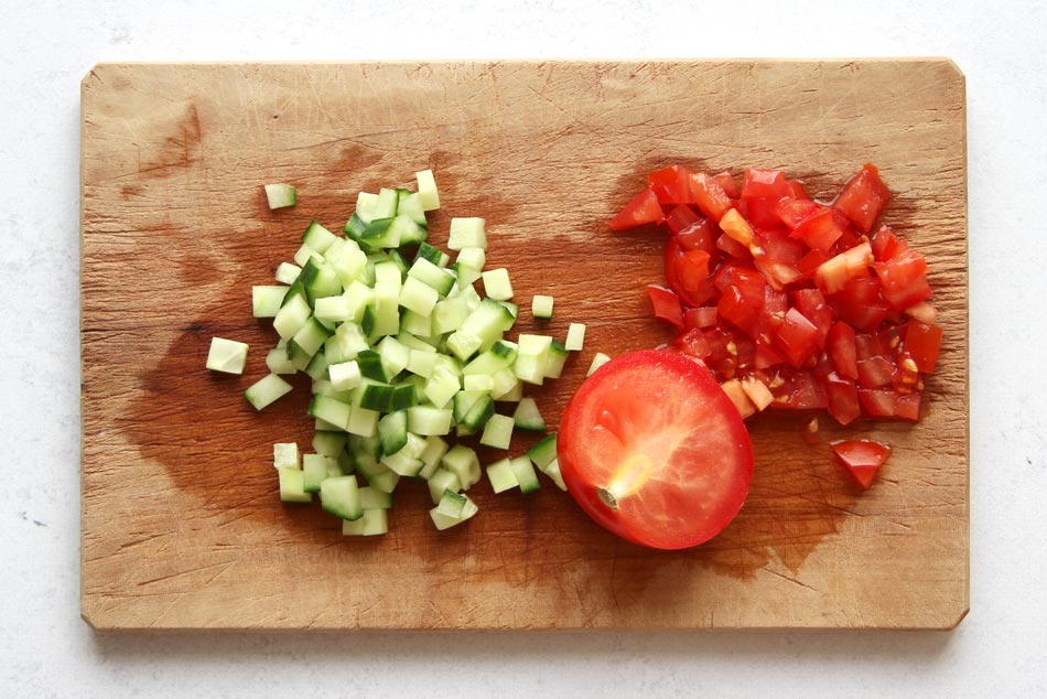 Chopped cucumber and tomato