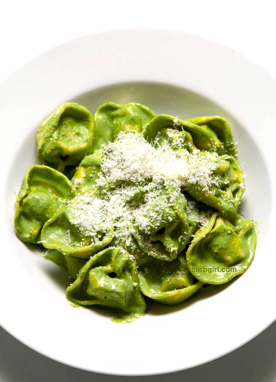 Tortellini with Spinach Basil Sauce